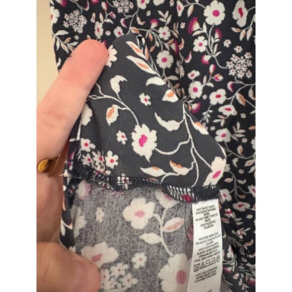 LOFT Floral V-Neck Blouse Black Short Sleeve Top Size XL - Picture 7 of 11